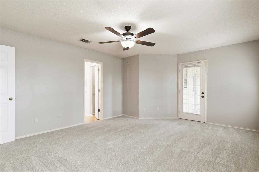 6612 Patsy Lane Watauga, TX 76148 - Photo 25 of 32 Spacious room featuring light gray carpeting, neutral wall paint, and a ceiling fan with integrated lighting