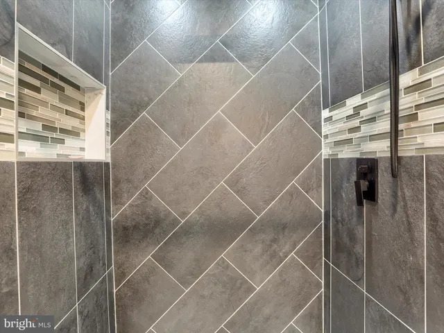 a bathroom with a shower and toilet