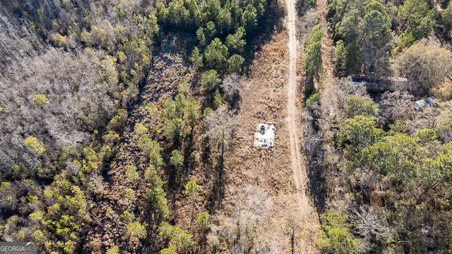 a view of a house with a lush green forest