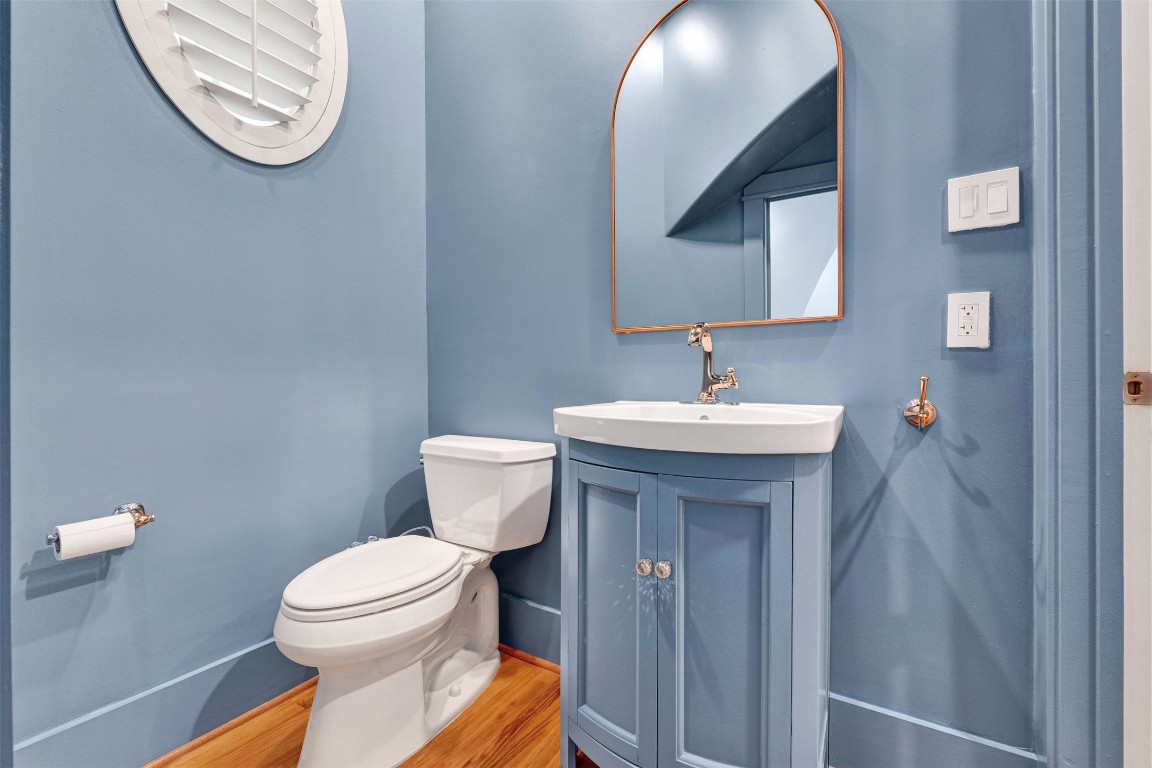 612 Rutland Street Houston, TX 77007 - Photo 23 of 45 Discreet Powder Room & Storage. A beautifully finished half-bath with a bonus: a large under-stairs closet that’s a "must-have" for organized stocking of supplies and everyday convenience.