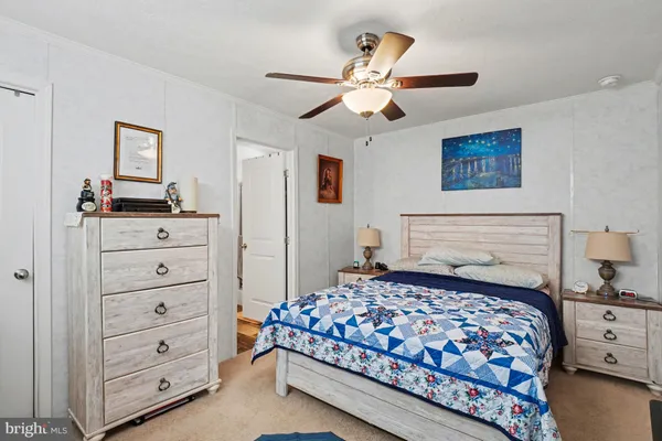 a bedroom with a bed and a dresser