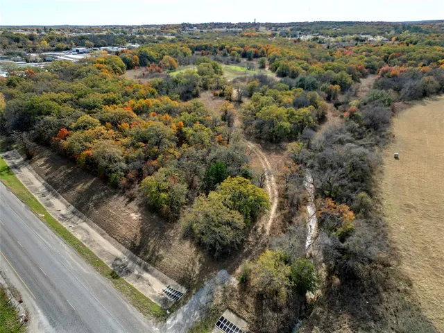 a view of a forest with a street