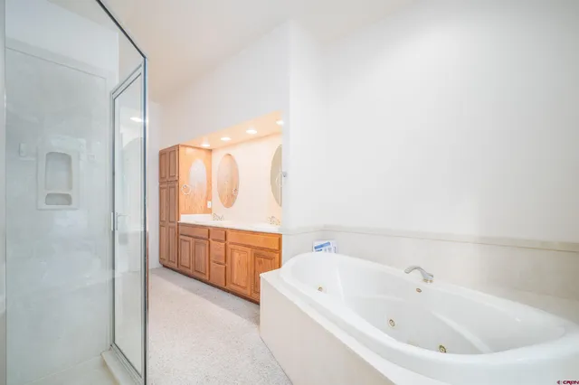 a bathroom with a sink a mirror and a shower