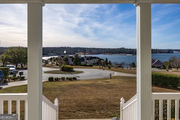 a view of a lake with houses