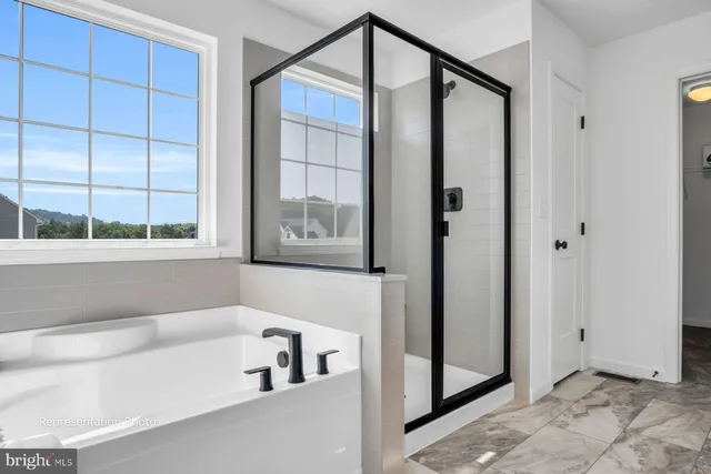 a bathroom with a bathtub and a shower