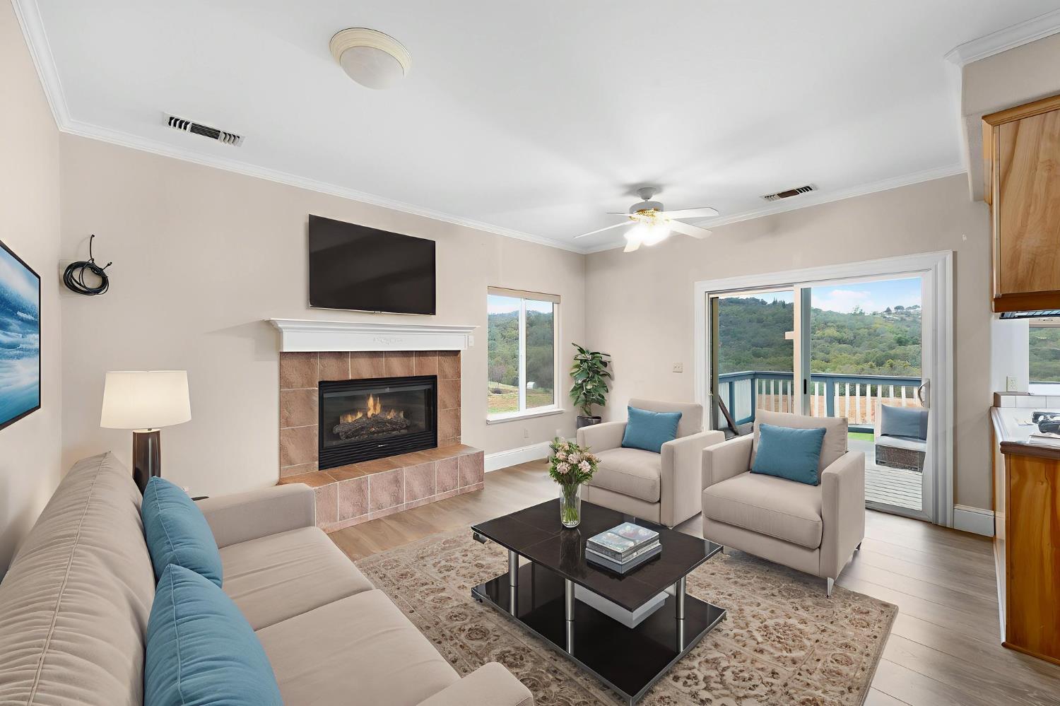 1261 Jurgens Road Rescue, CA 95672 - Photo 16 of 74 a living room with furniture a fireplace and a flat screen tv