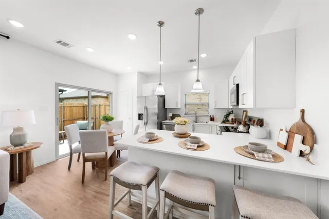 a view of a dining room and livingroom view