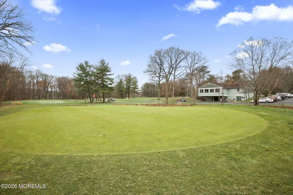 a view of outdoor space with yard and trees in the background