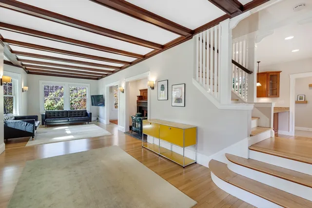 a lobby with furniture and a couch