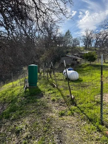 a view of a garden with a lake