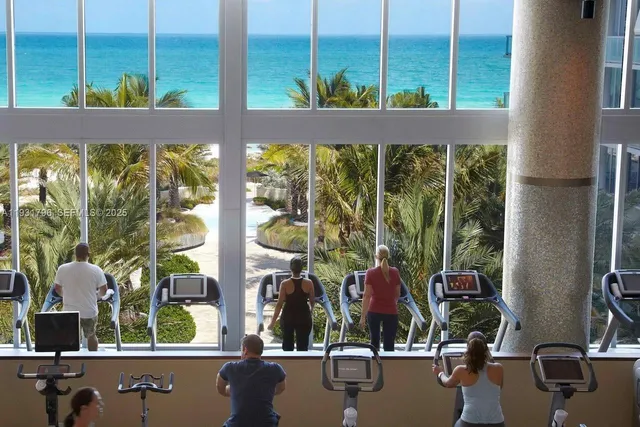 a view of swimming pool from a window