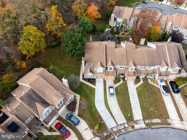 an aerial view of a swimming pool