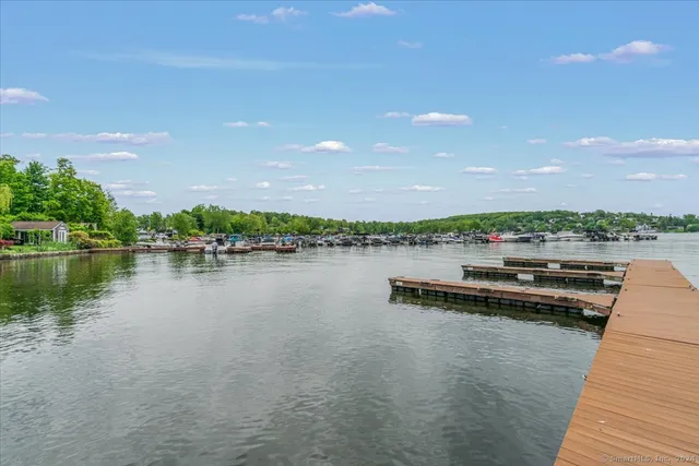 a view of a lake with houses