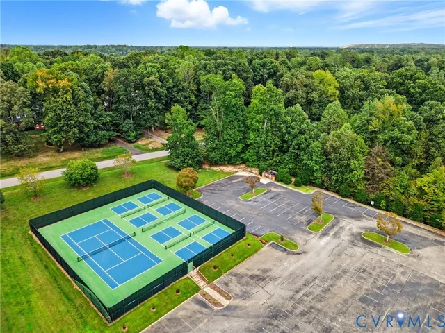 an aerial view of a backyard