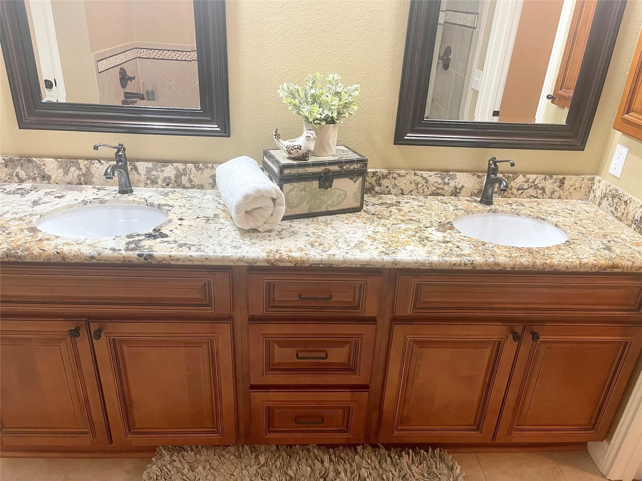 8910 Driftstone Drive Spring, TX 77379 - Photo 11 of 20 a bathroom with a granite countertop sink and a mirror