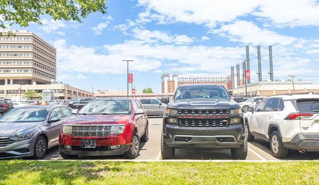 a car parked in front of a building