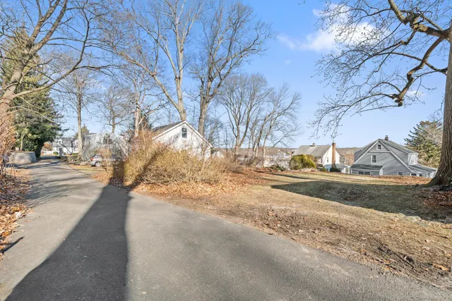 a view of dirt yard with a large tree