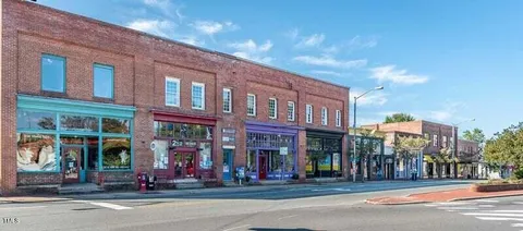 a view of a building and a street