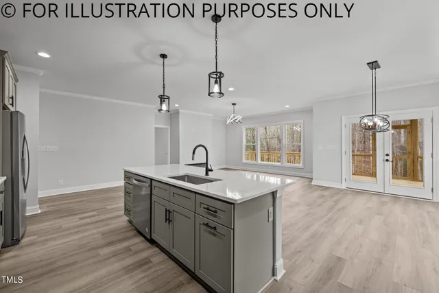 a kitchen with sink and cabinets