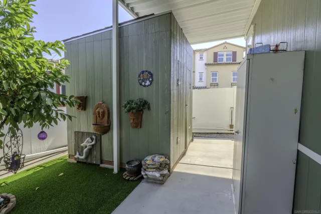 a storage room with cabinets
