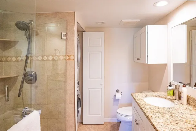 an outdoor space with furniture