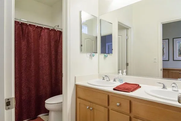 a bathroom with a toilet a sink and mirror