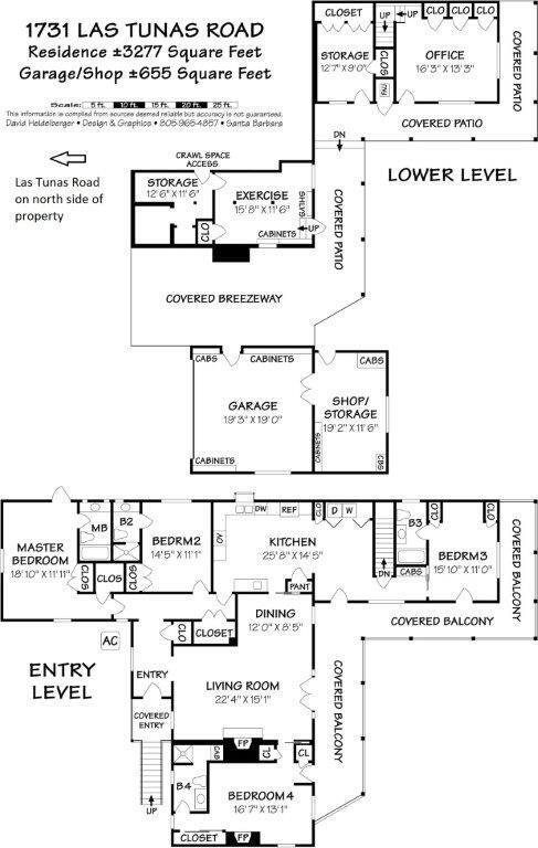 1731 Las Tunas Road Santa Barbara, CA 93103 - Photo 18 of 18 1731 Las Tunas Road Floor Plan with nort