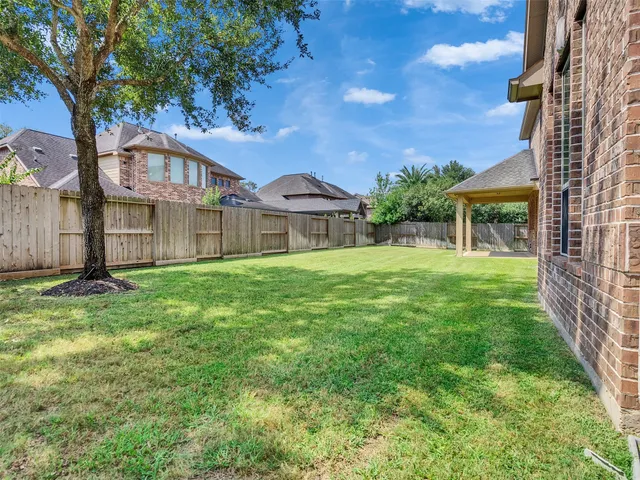 a view of a big yard with plants and large trees