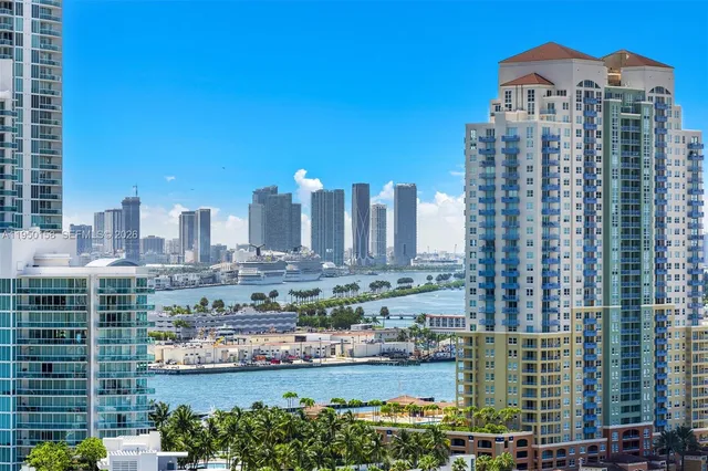 a view of a city with tall buildings