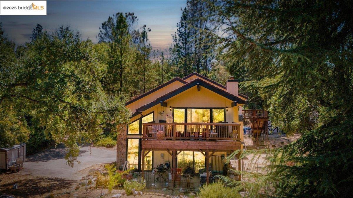 a view of a large trees in front of a house