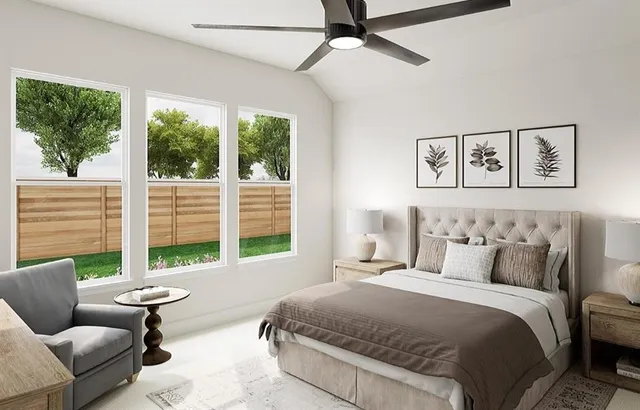 a dining room with furniture and windows