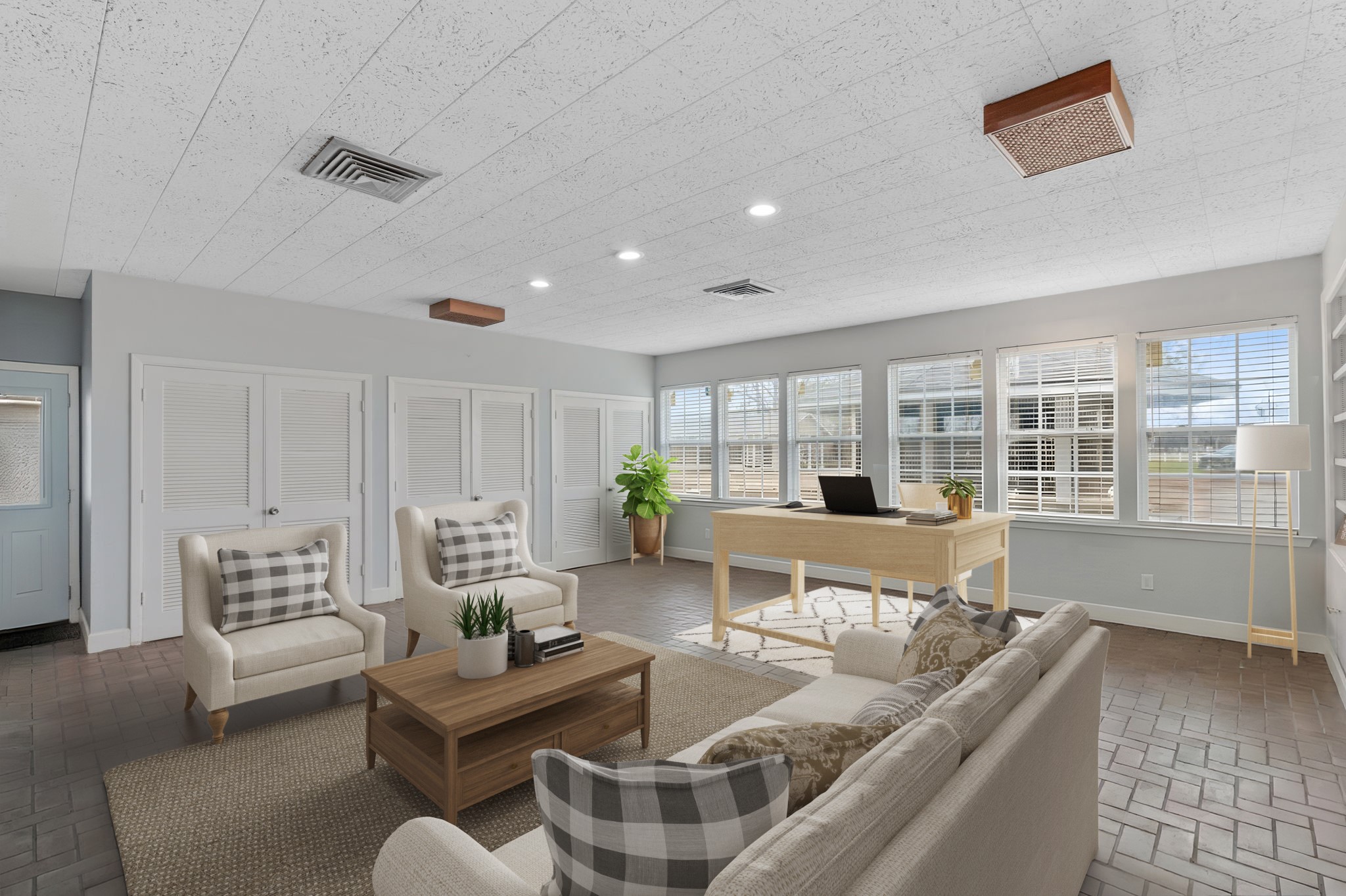 2935 West Fm 1462 Rosharon, TX 77583 - Photo 20 of 50 Virtually Staged: Durable brick flooring makes this room well-suited for everyday ranch living, while the soft neutral palette keeps the space warm and inviting without sacrificing the room’s welcoming, lived-in charm.