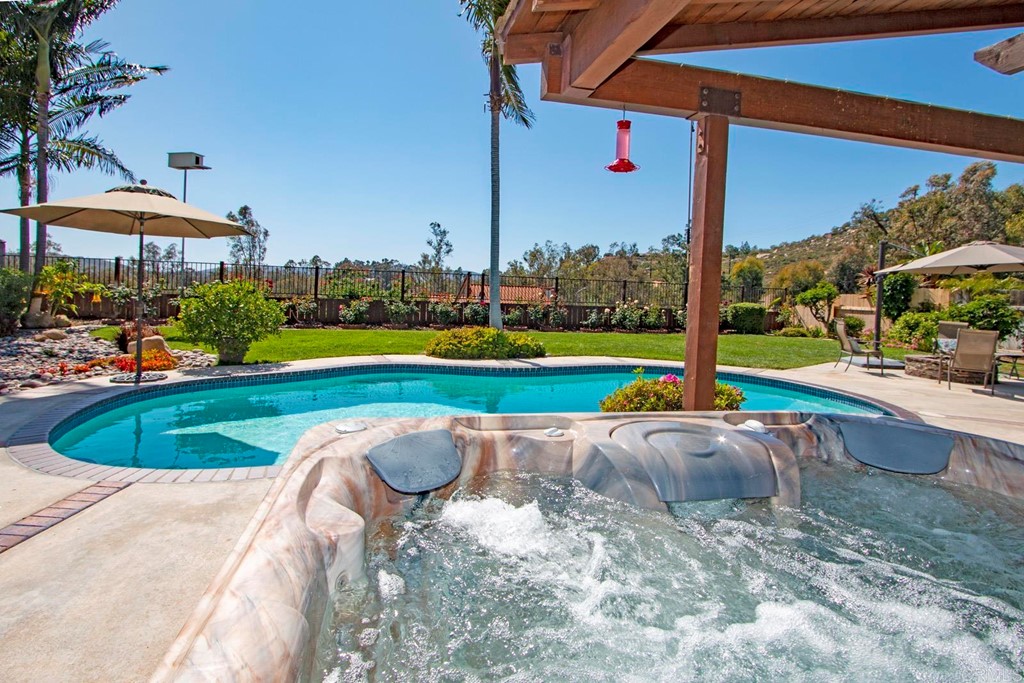 14866 Oakline Road Poway, CA 92064 - Photo 42 of 49 a view of a swimming pool with a yard