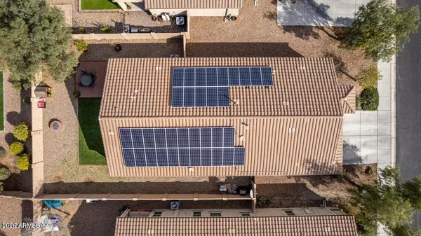an aerial view of residential building and street