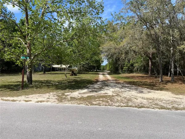 a view of a yard with a tree