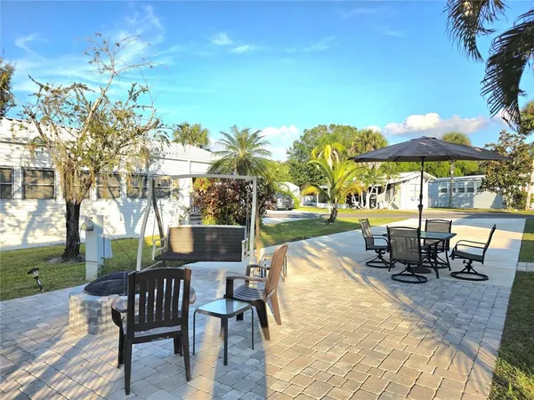 an outdoor space with patio