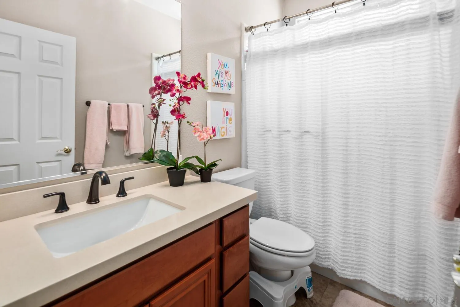 16327 Pinto Ridge Drive 4S Ranch, CA 92127 - Photo 52 of 74 a bathroom with a sink a toilet and a mirror