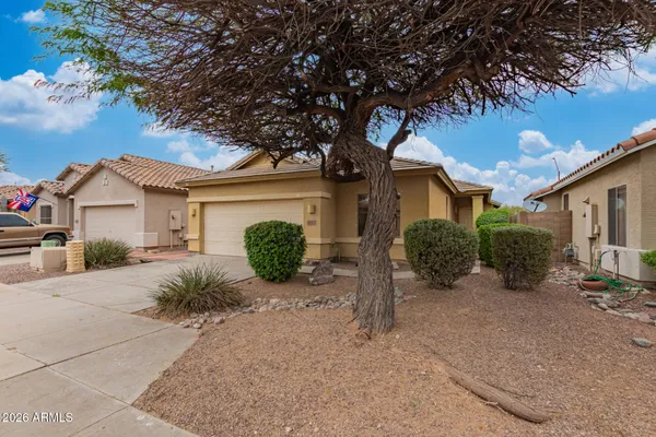 a view of a house with a large tree and a yard