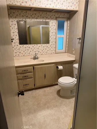 a bathroom with a toilet a sink and mirror