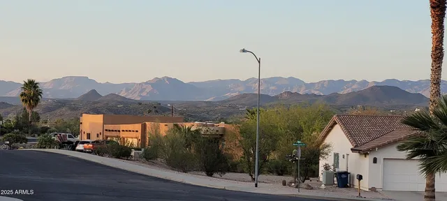 a view of a city and a mountain view