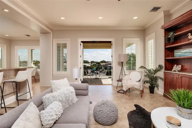a view of a lake with wooden bridge