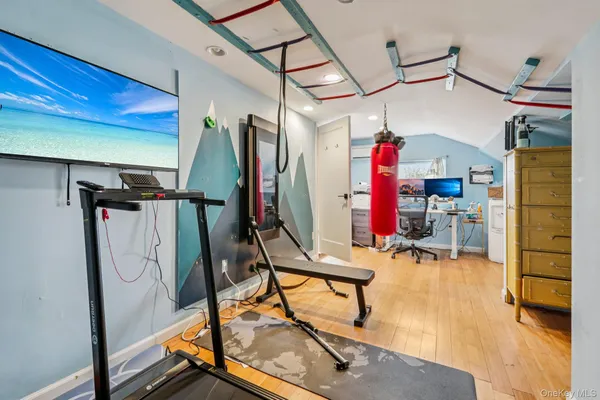 a view of a room with gym equipment