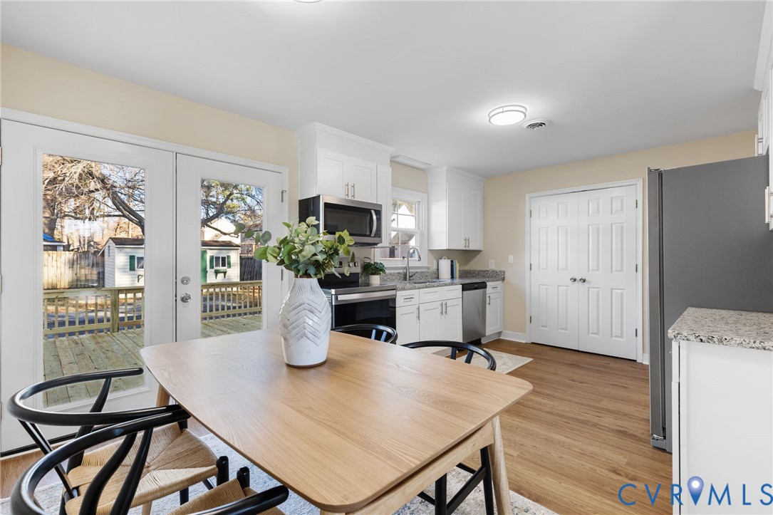 9924 Reams Road Chesterfield, VA 23236 - Photo 7 of 30 a kitchen with a table chairs refrigerator and microwave