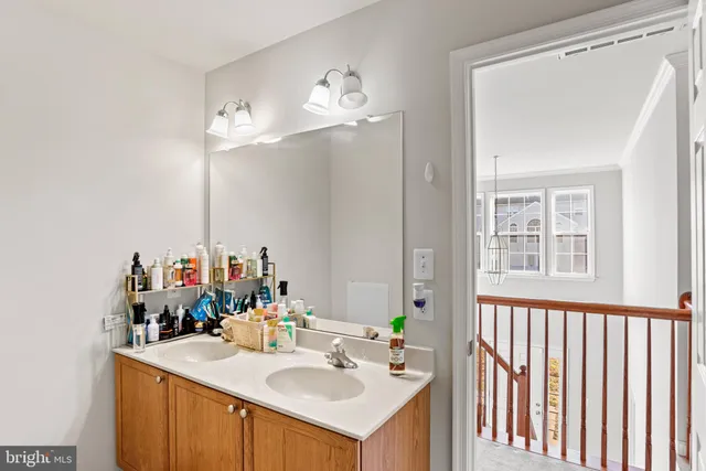 a view of a hallway with windows