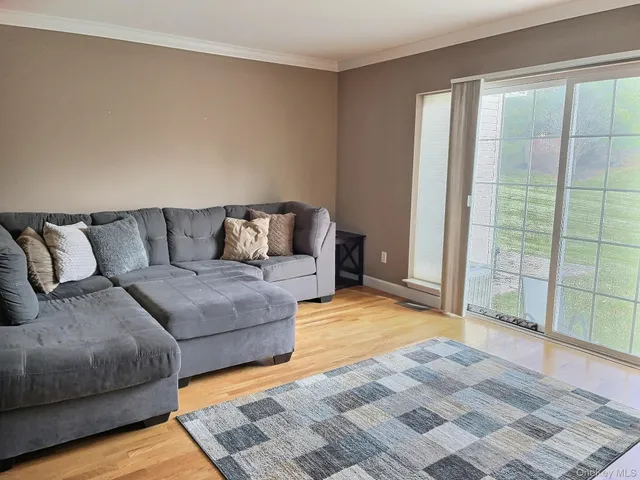 a living room with furniture and a rug