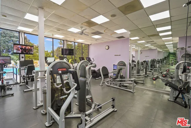 a view of a room with gym equipment