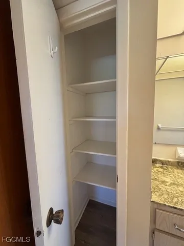a view of walk in closet with empty racks