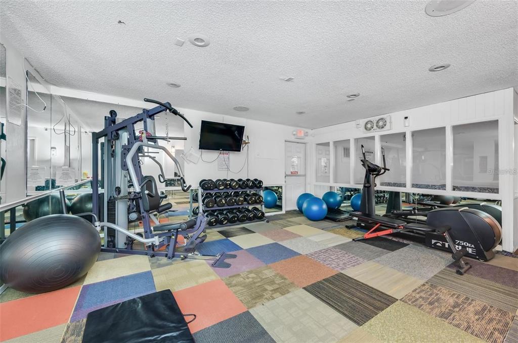 230 Medallion Boulevard, Unit G Madeira Beach, FL 33708 - Photo 36 of 38 a living room with furniture a rug and gym equipment