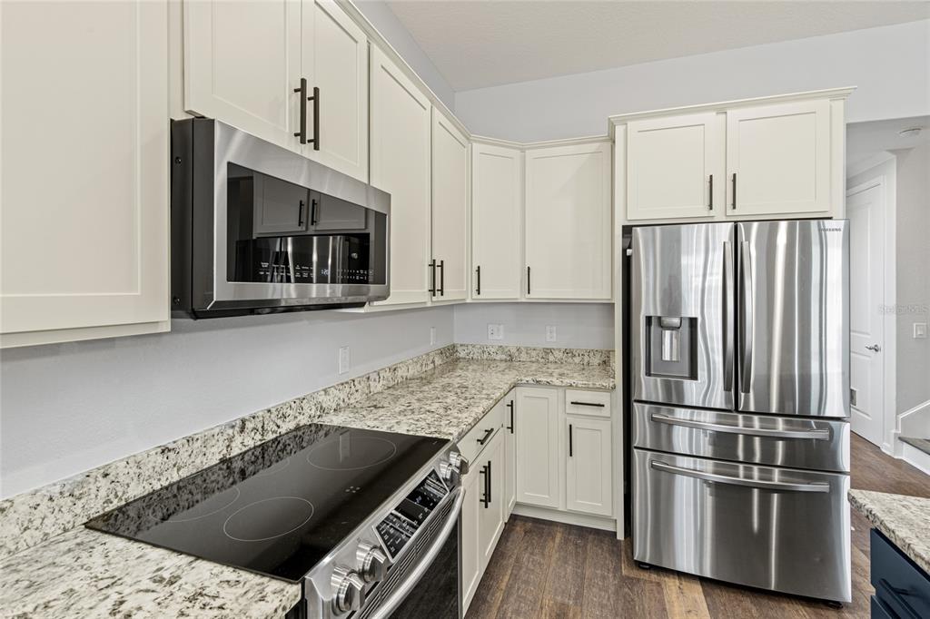 11202 Roz Way Oxford, FL 34484 - Photo 17 of 44 a kitchen with granite countertop a refrigerator stove and microwave