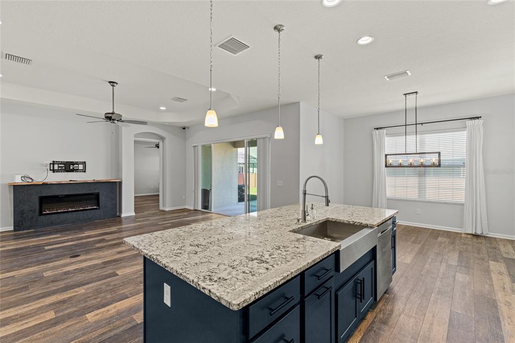 11202 Roz Way Oxford, FL 34484 - Photo 19 of 44 a kitchen with granite countertop kitchen island a sink appliances and a wooden floor